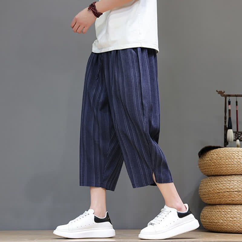 Buddha Stones Summer Casual Drawstring Striped Capri Pants Men's Harem Pants With Pocket - image 21