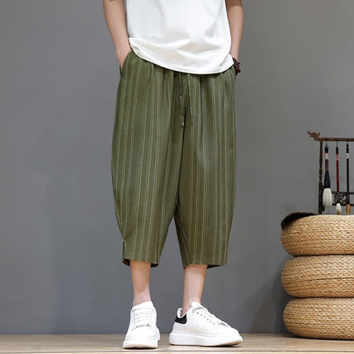 Buddha Stones Summer Casual Drawstring Striped Capri Pants Men's Harem Pants With Pocket - image 32