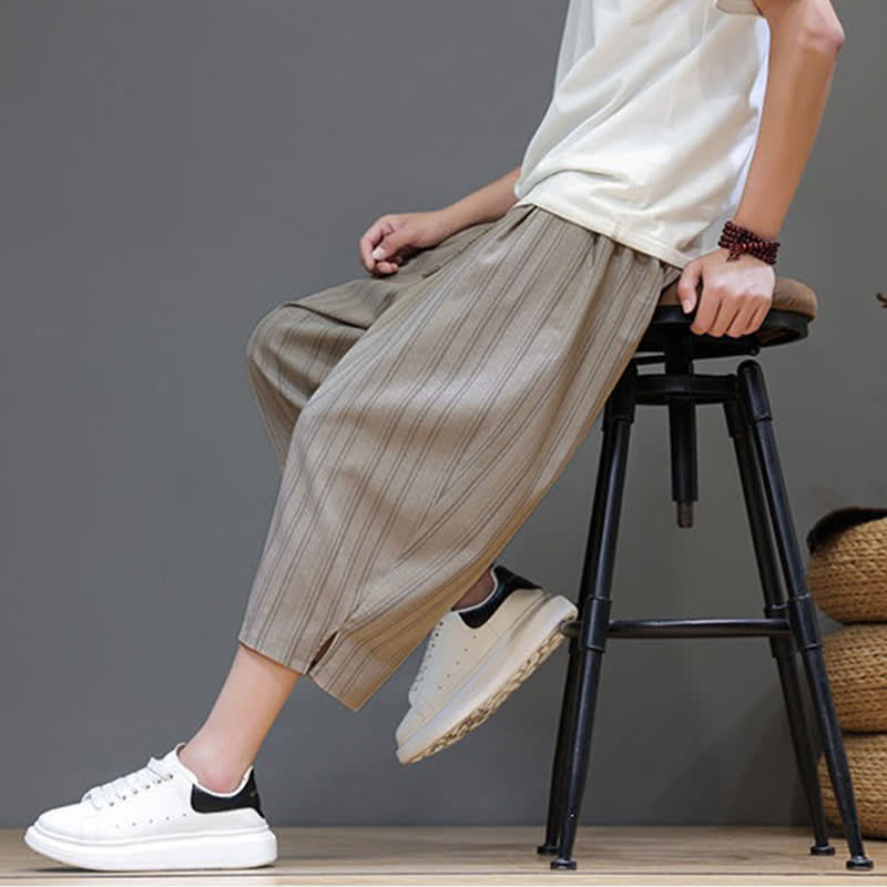 Buddha Stones Summer Casual Drawstring Striped Capri Pants Men's Harem Pants With Pocket - image 6