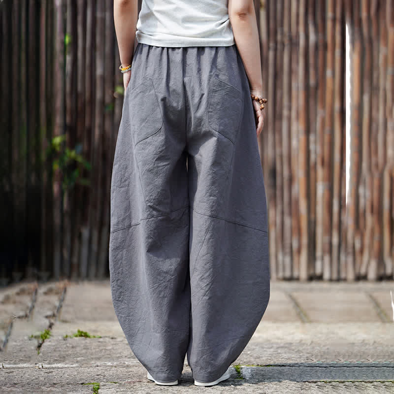 Buddha Stones Summer Casual Drawstring Solid Cotton Cropped Pants Men's Harem Pants With Pocket - image 4