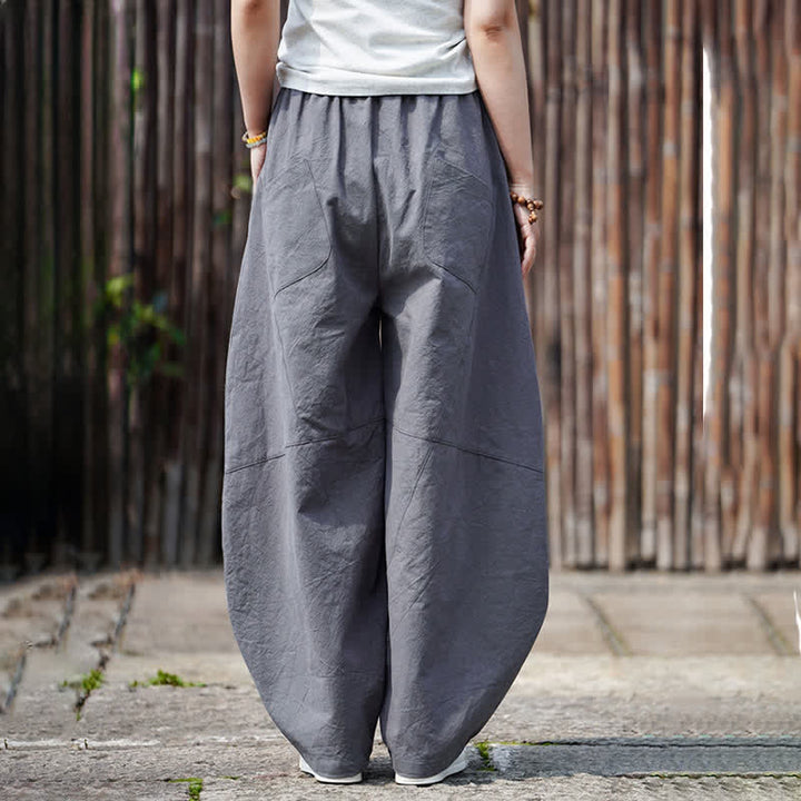 Buddha Stones Summer Casual Drawstring Solid Cotton Cropped Pants Men's Harem Pants With Pocket - image 4