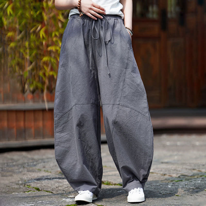 Buddha Stones Summer Casual Drawstring Solid Cotton Cropped Pants Men's Harem Pants With Pocket - image 3
