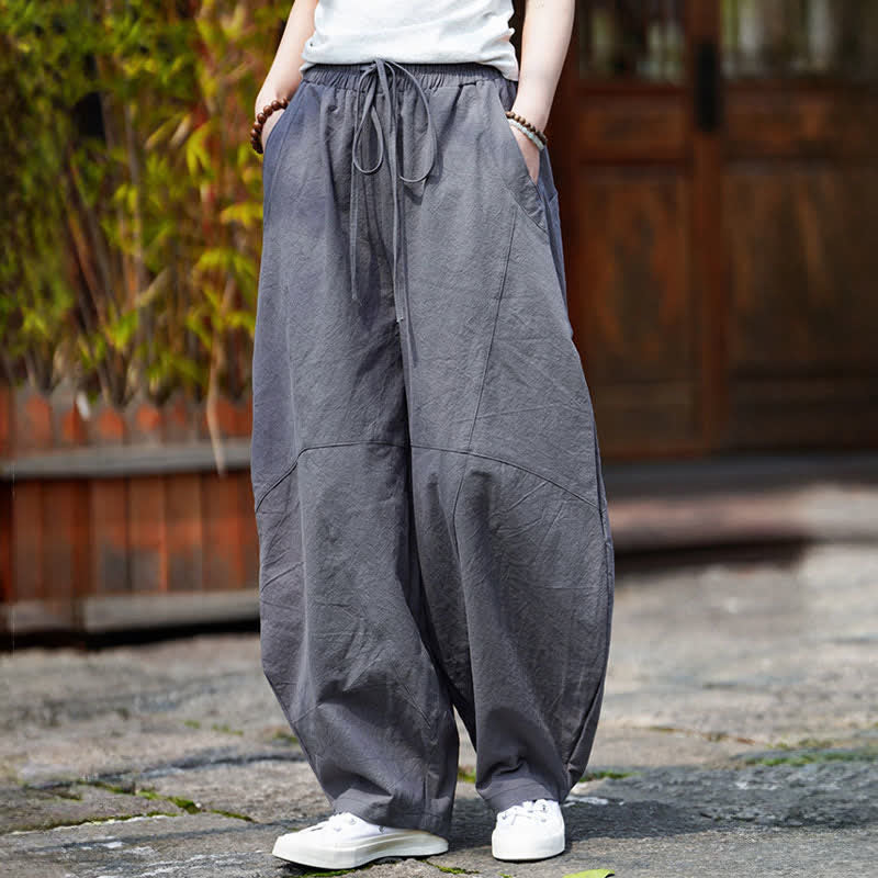 Buddha Stones Summer Casual Drawstring Solid Cotton Cropped Pants Men's Harem Pants With Pocket - image 1