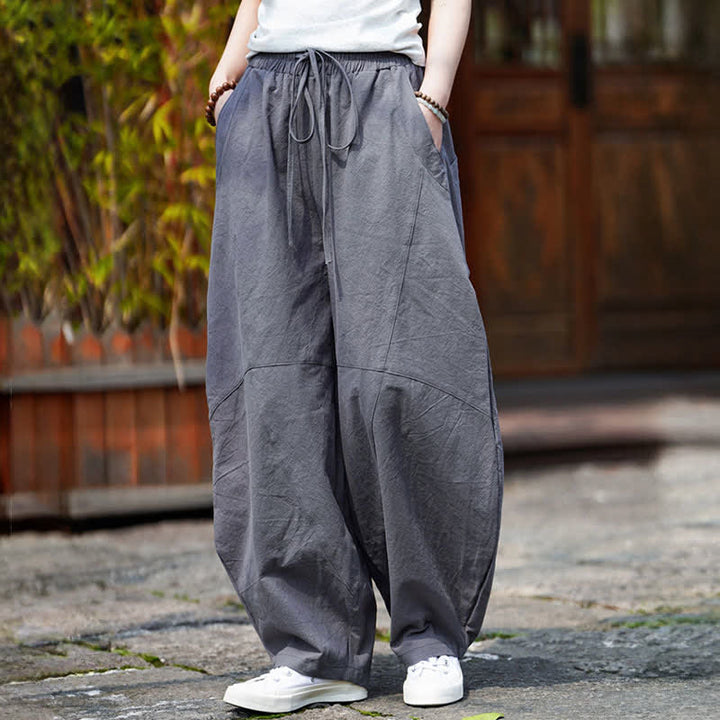 Buddha Stones Summer Casual Drawstring Solid Cotton Cropped Pants Men's Harem Pants With Pocket - image 1