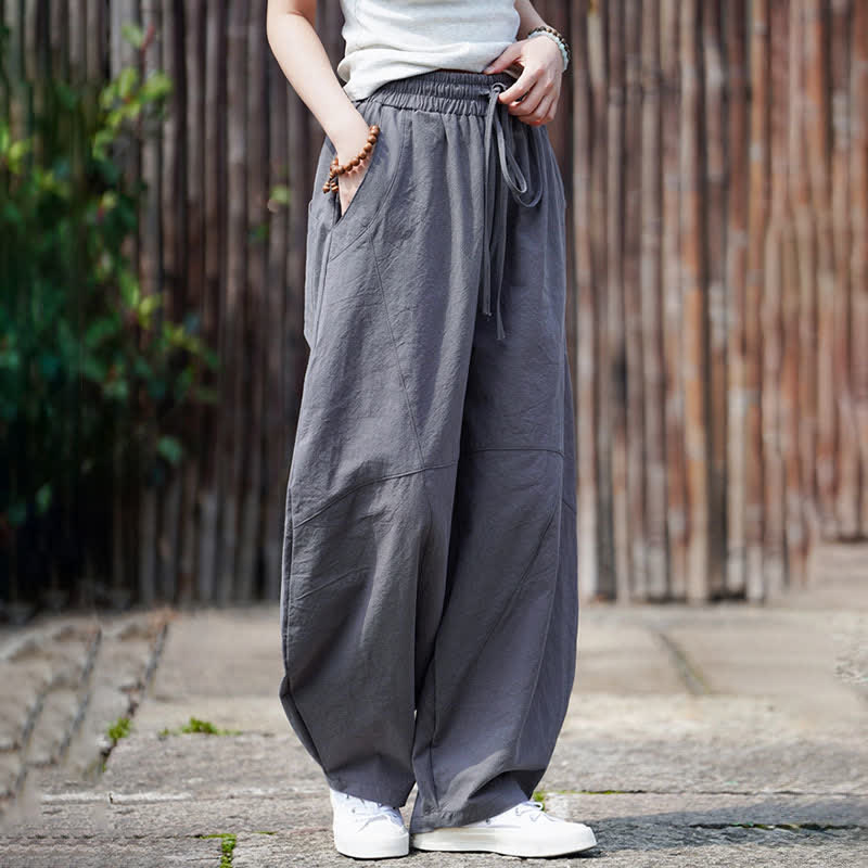 Buddha Stones Summer Casual Drawstring Solid Cotton Cropped Pants Men's Harem Pants With Pocket - image 9