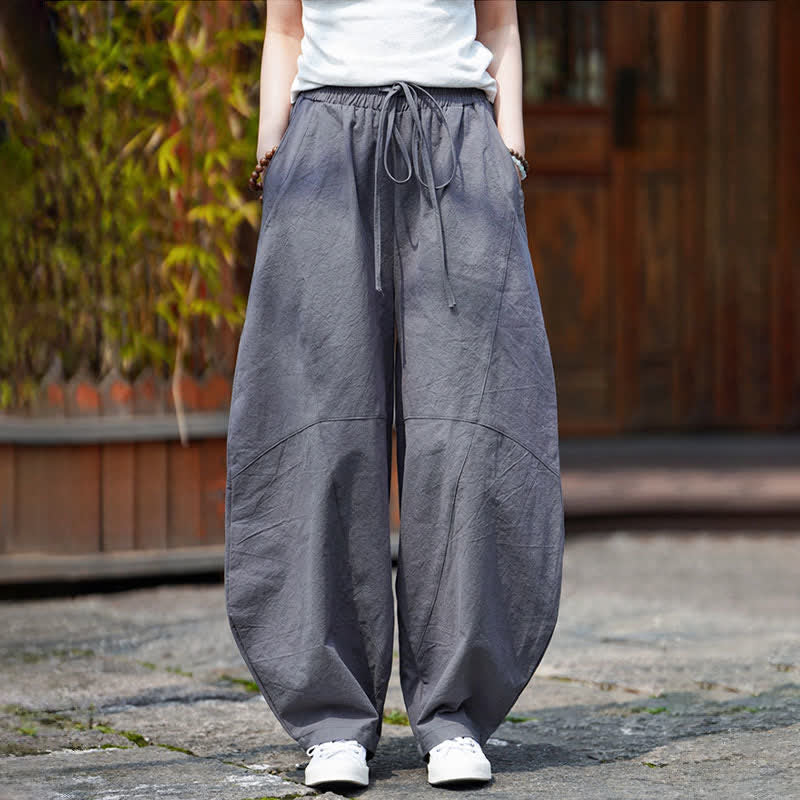 Buddha Stones Summer Casual Drawstring Solid Cotton Cropped Pants Men's Harem Pants With Pocket - image 10