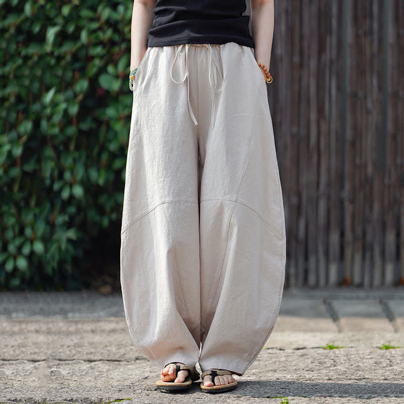 Buddha Stones Summer Casual Drawstring Solid Cotton Cropped Pants Men's Harem Pants With Pocket - image 23