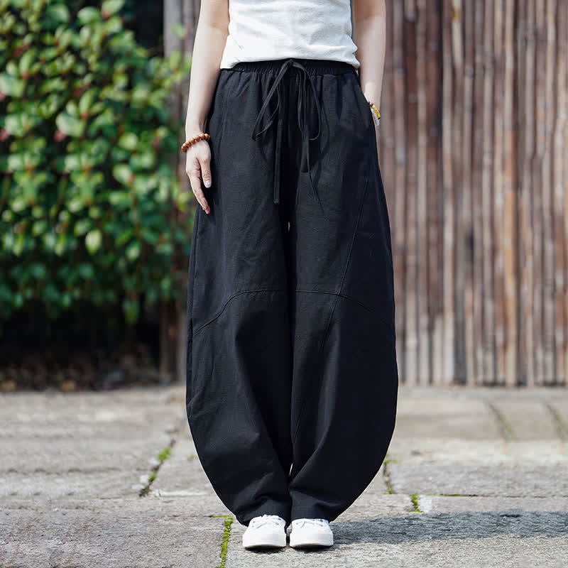 Buddha Stones Summer Casual Drawstring Solid Cotton Cropped Pants Men's Harem Pants With Pocket - Black - US/UK/AU46, EU56 (5XL) - image 11