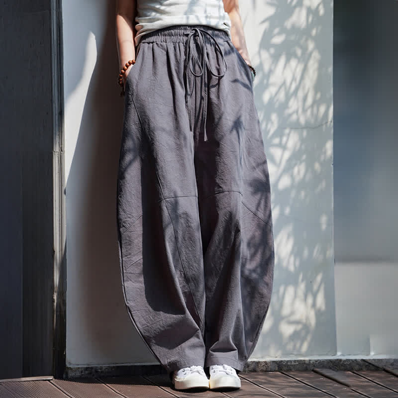 Buddha Stones Summer Casual Drawstring Solid Cotton Cropped Pants Men's Harem Pants With Pocket - image 8