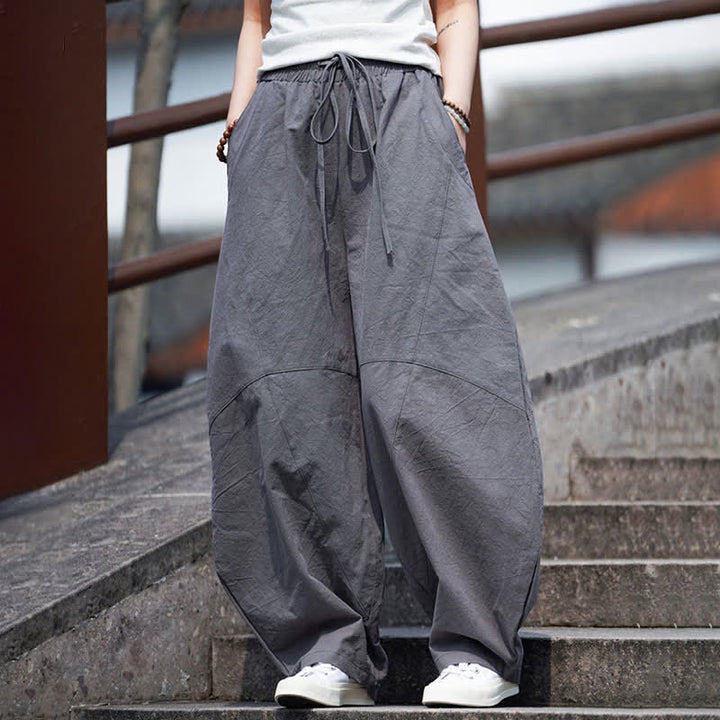 Buddha Stones Summer Casual Drawstring Solid Cotton Cropped Pants Men's Harem Pants With Pocket - image 7