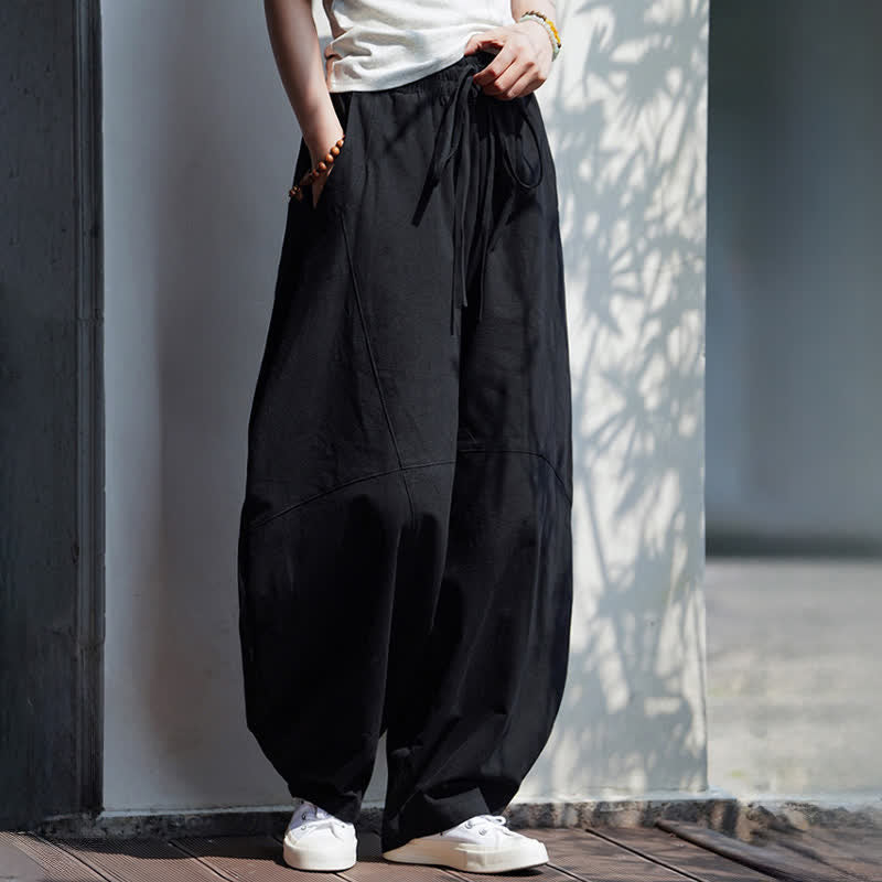 Buddha Stones Summer Casual Drawstring Solid Cotton Cropped Pants Men's Harem Pants With Pocket - image 14