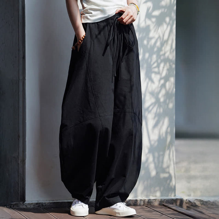 Buddha Stones Summer Casual Drawstring Solid Cotton Cropped Pants Men's Harem Pants With Pocket - image 14