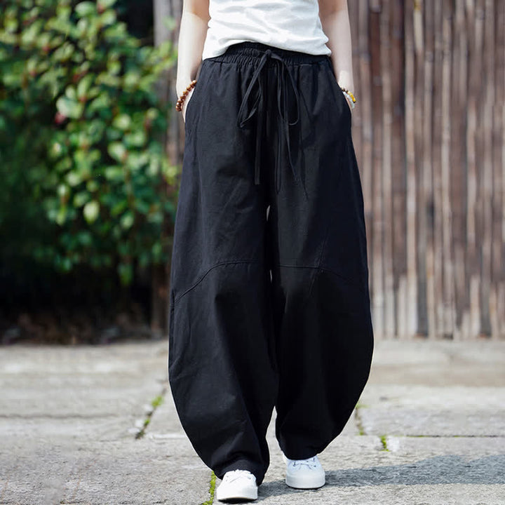 Buddha Stones Summer Casual Drawstring Solid Cotton Cropped Pants Men's Harem Pants With Pocket - image 18