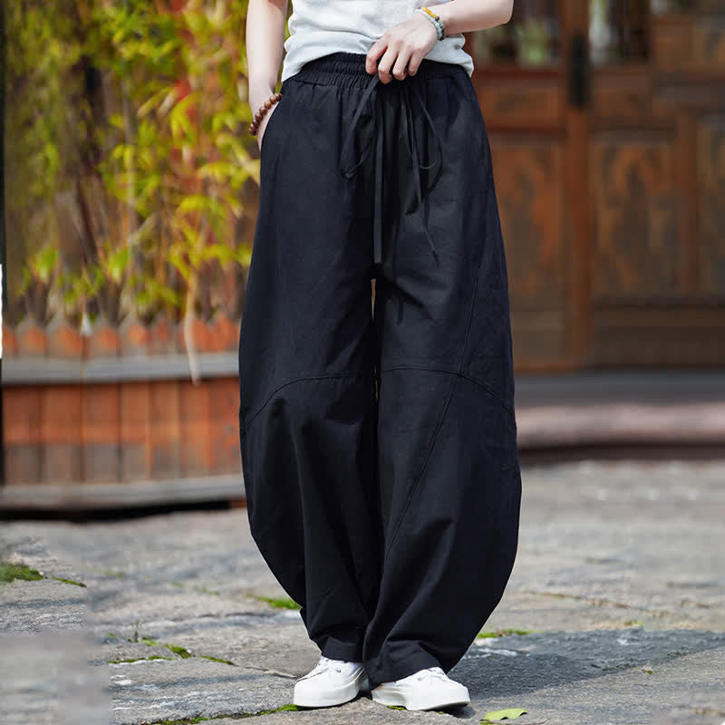 Buddha Stones Summer Casual Drawstring Solid Cotton Cropped Pants Men's Harem Pants With Pocket - image 19