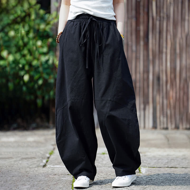 Buddha Stones Summer Casual Drawstring Solid Cotton Cropped Pants Men's Harem Pants With Pocket - image 20