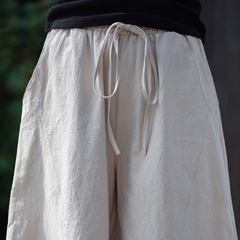Buddha Stones Summer Casual Drawstring Solid Cotton Cropped Pants Men's Harem Pants With Pocket - image 30