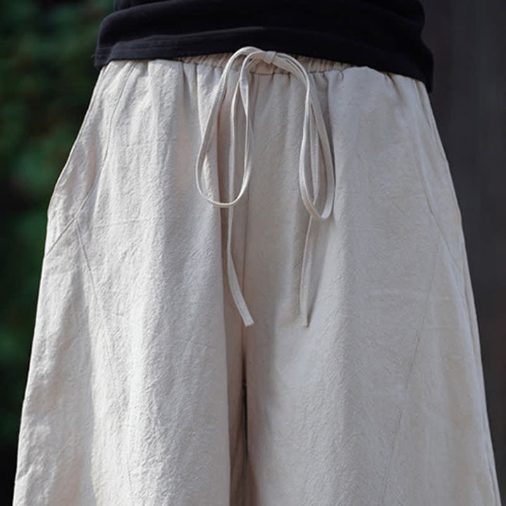 Buddha Stones Summer Casual Drawstring Solid Cotton Cropped Pants Men's Harem Pants With Pocket - image 30
