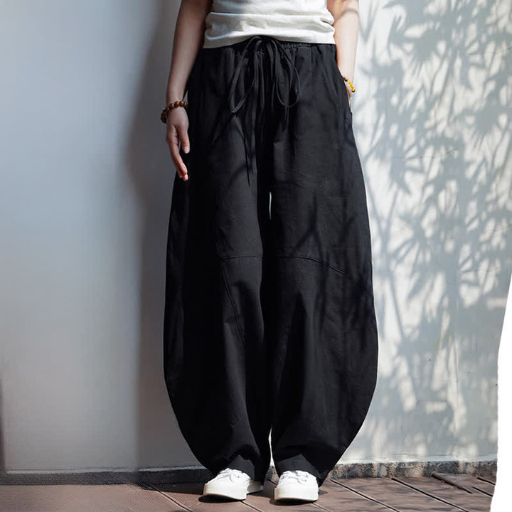 Buddha Stones Summer Casual Drawstring Solid Cotton Cropped Pants Men's Harem Pants With Pocket - image 15