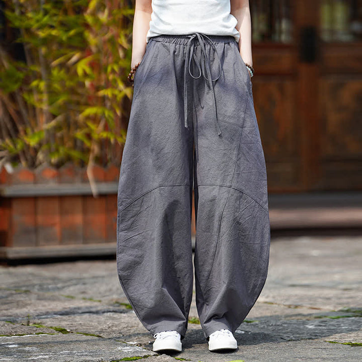 Buddha Stones Summer Casual Drawstring Solid Cotton Cropped Pants Men's Harem Pants With Pocket - image 5