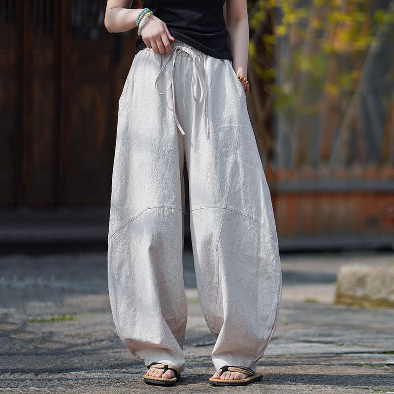Buddha Stones Summer Casual Drawstring Solid Cotton Cropped Pants Men's Harem Pants With Pocket - image 27