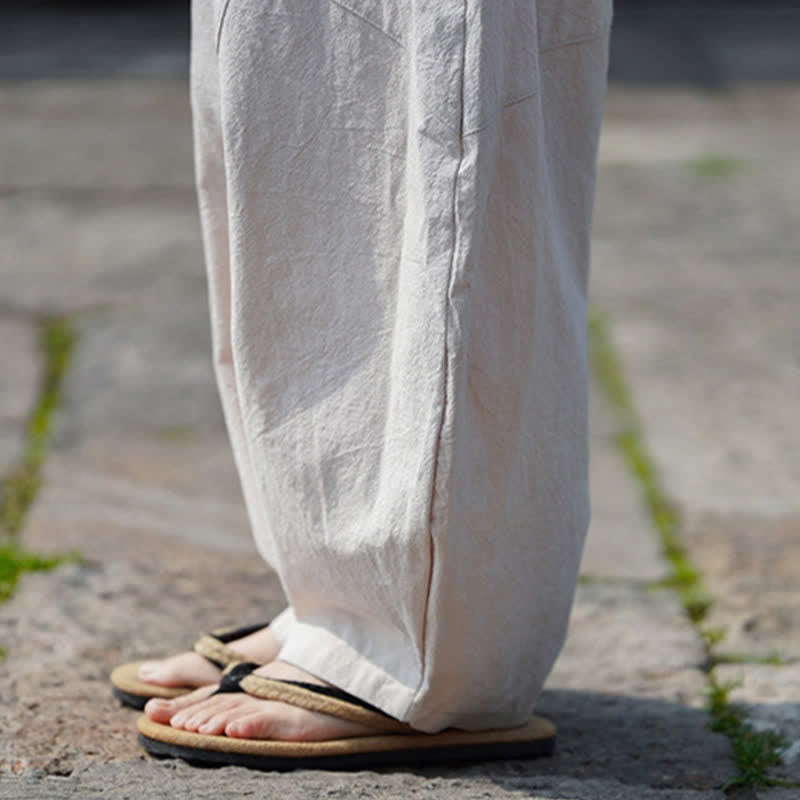 Buddha Stones Summer Casual Drawstring Solid Cotton Cropped Pants Men's Harem Pants With Pocket - image 33