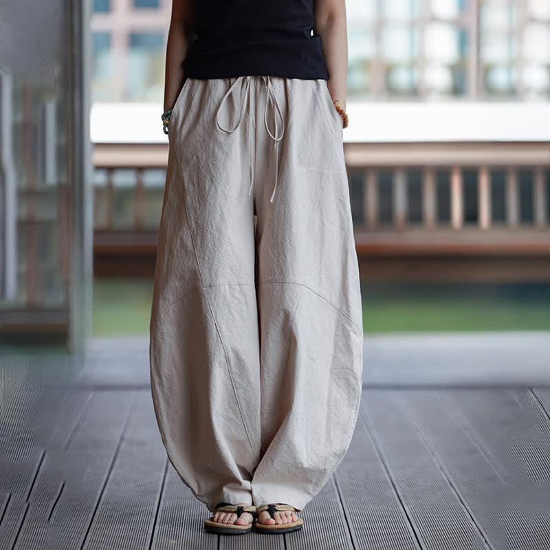 Buddha Stones Summer Casual Drawstring Solid Cotton Cropped Pants Men's Harem Pants With Pocket - image 26