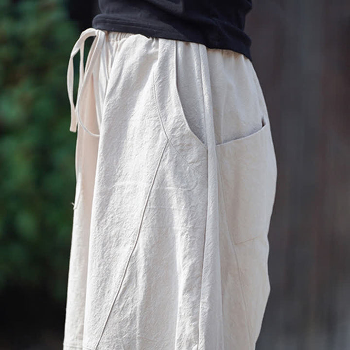 Buddha Stones Summer Casual Drawstring Solid Cotton Cropped Pants Men's Harem Pants With Pocket - image 31