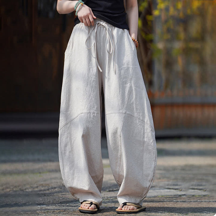 Buddha Stones Summer Casual Drawstring Solid Cotton Cropped Pants Men's Harem Pants With Pocket - image 29