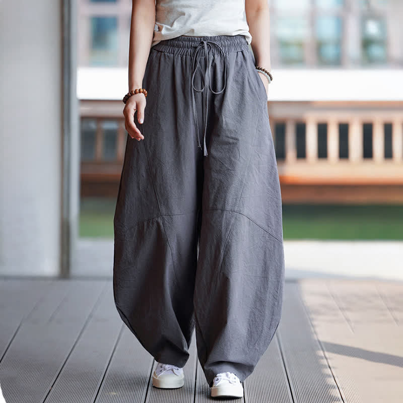 Buddha Stones Summer Casual Drawstring Solid Cotton Cropped Pants Men's Harem Pants With Pocket - Gray - US/UK/AU46, EU56 (5XL) - image 0