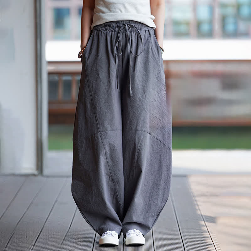 Buddha Stones Summer Casual Drawstring Solid Cotton Cropped Pants Men's Harem Pants With Pocket - image 6