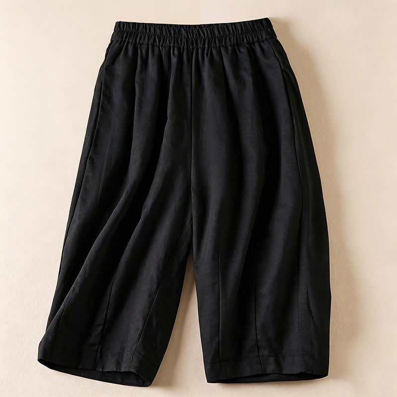 Buddha Stones Summer Casual Minimalist Solid Bermuda Shorts Women's Shorts With Pockets - Black - US12, UK/AU16, EU44 (3XL) - image 6