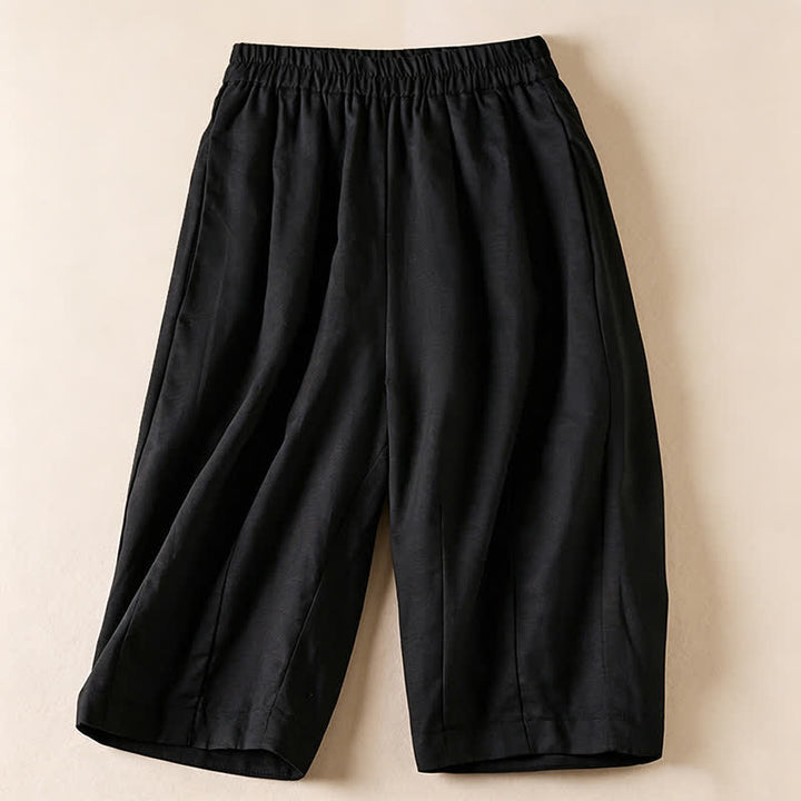 Buddha Stones Summer Casual Minimalist Solid Bermuda Shorts Women's Shorts With Pockets - Black - US12, UK/AU16, EU44 (3XL) - image 6