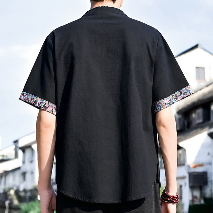 Buddha Stones Summer Tang Style Casual Frog Button Embroidery Men's Short Sleeve Shirts - image 10