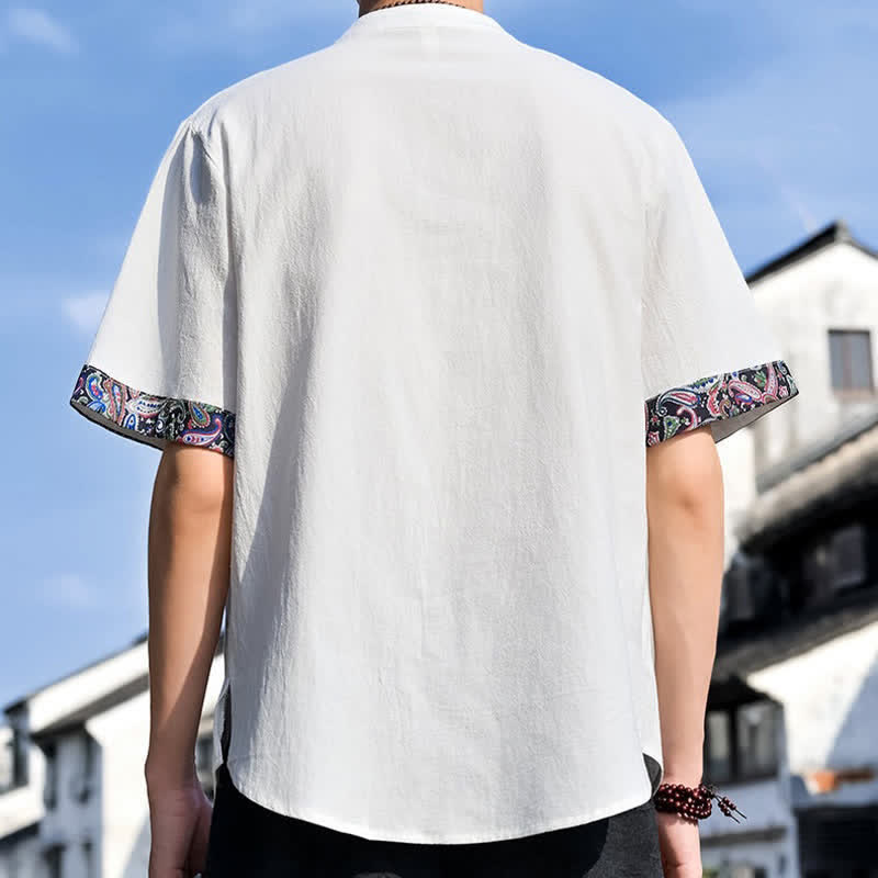 Buddha Stones Summer Tang Style Casual Frog Button Embroidery Men's Short Sleeve Shirts - image 30