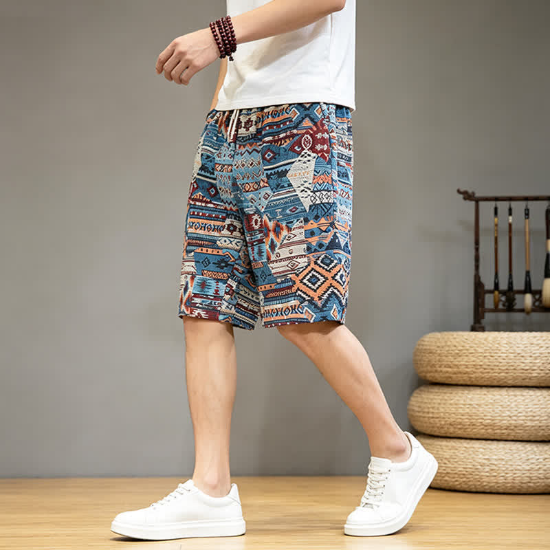 Buddha Stones Summer Casual Boho Drawstring Geometric Men's Shorts With Pockets - image 4
