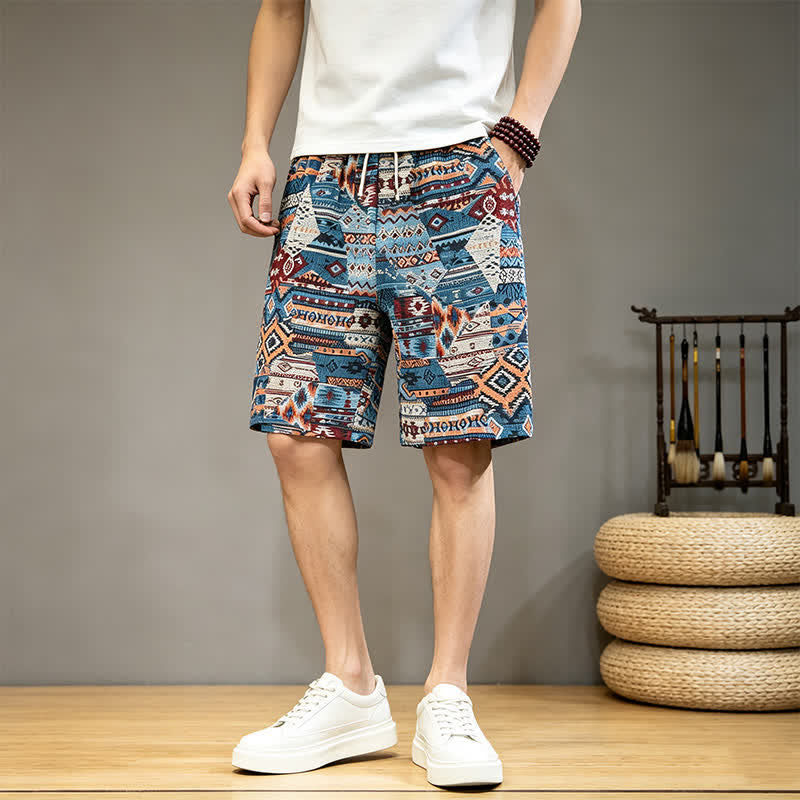 Buddha Stones Summer Casual Boho Drawstring Geometric Men's Shorts With Pockets - image 3