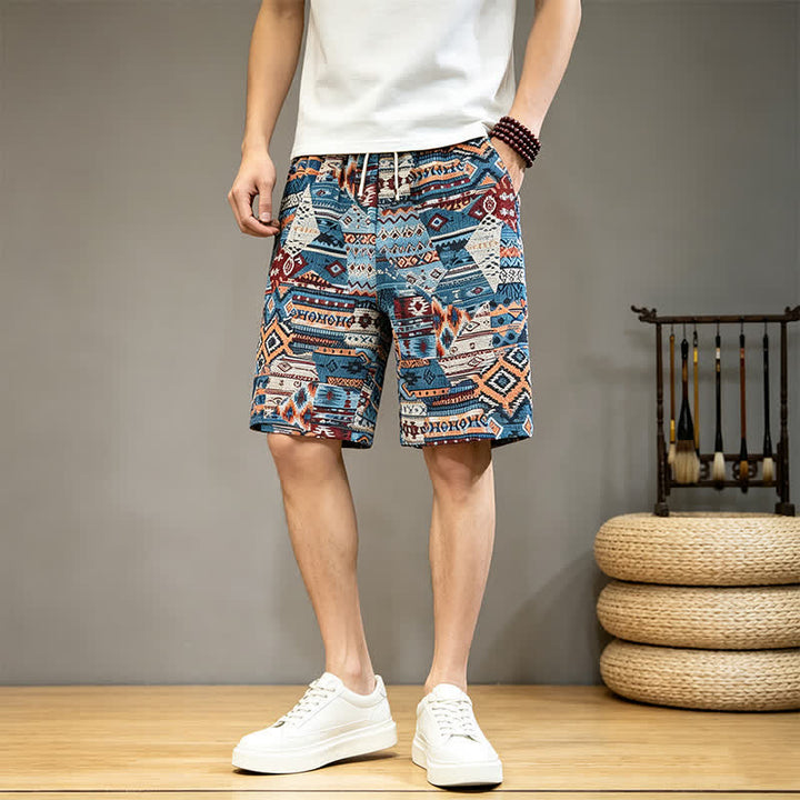 Buddha Stones Summer Casual Boho Drawstring Geometric Men's Shorts With Pockets - image 3