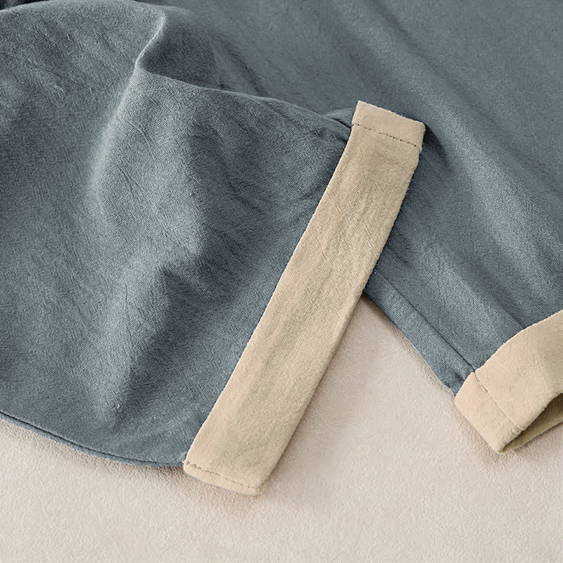 Buddha Stones Minimal Contrast Trim Pattern Cotton Linen Women's Elastic Waist Pants With Pockets - image 2