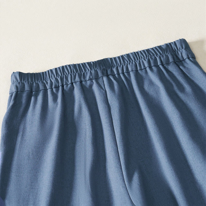 Buddha Stones Summer Elegant Solid Elastic Waist Button Zipper Design Cotton Linen Long Pants Women's Wide Leg Pants With Pockets - image 2