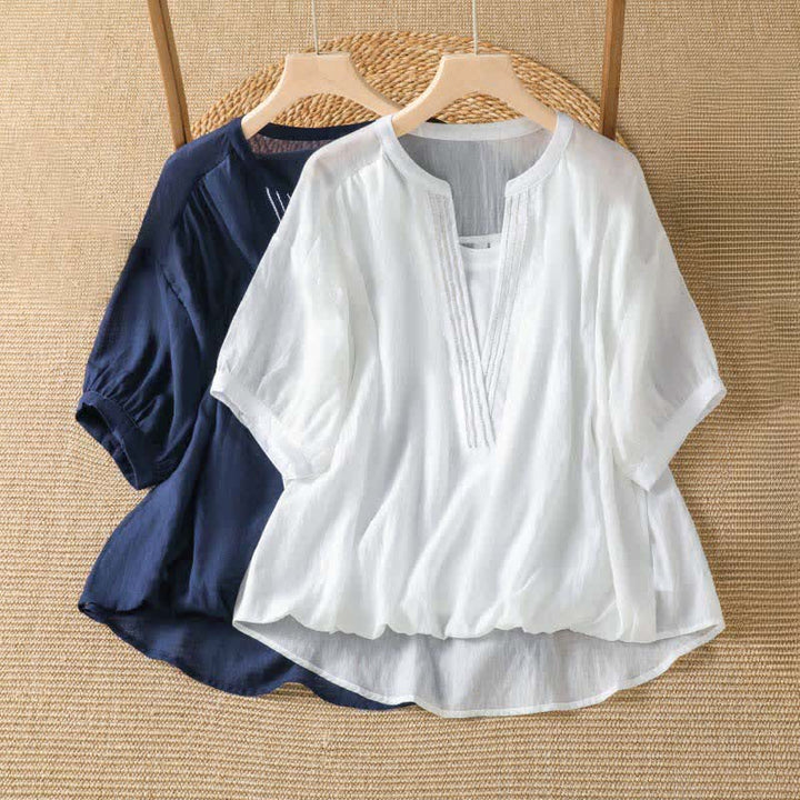 Buddha Stones Summer Casual Simple Solid V-Neck Lines Women's Short Sleeve T-Shirts - image 11