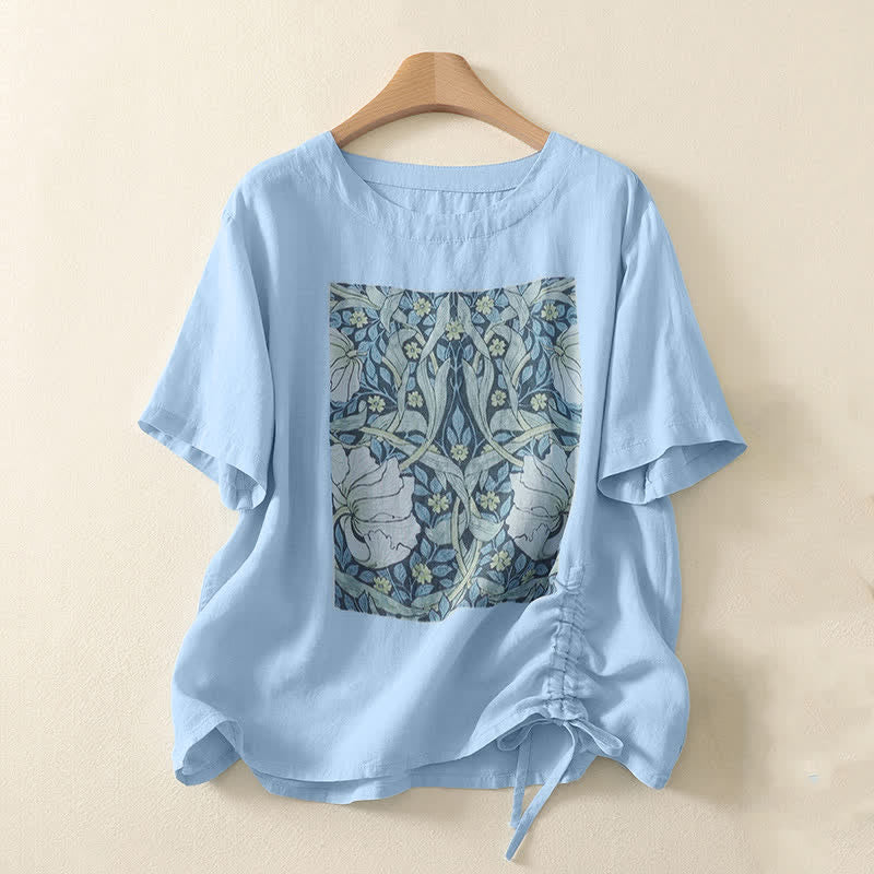 Buddha Stones Summer Casual Vintage Drawstring Abstract Flowers Print Women's Short Sleeve T-Shirts - LightBlue - US8-10, UK/AU12-14, EU40-42 (2XL) - image 5