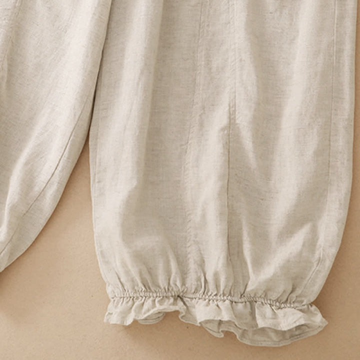 Buddha Stones Summer Casual Drawstring Solid Ruffle Hem Cropped Pants Women's Harem Pants With Pocket - image 15