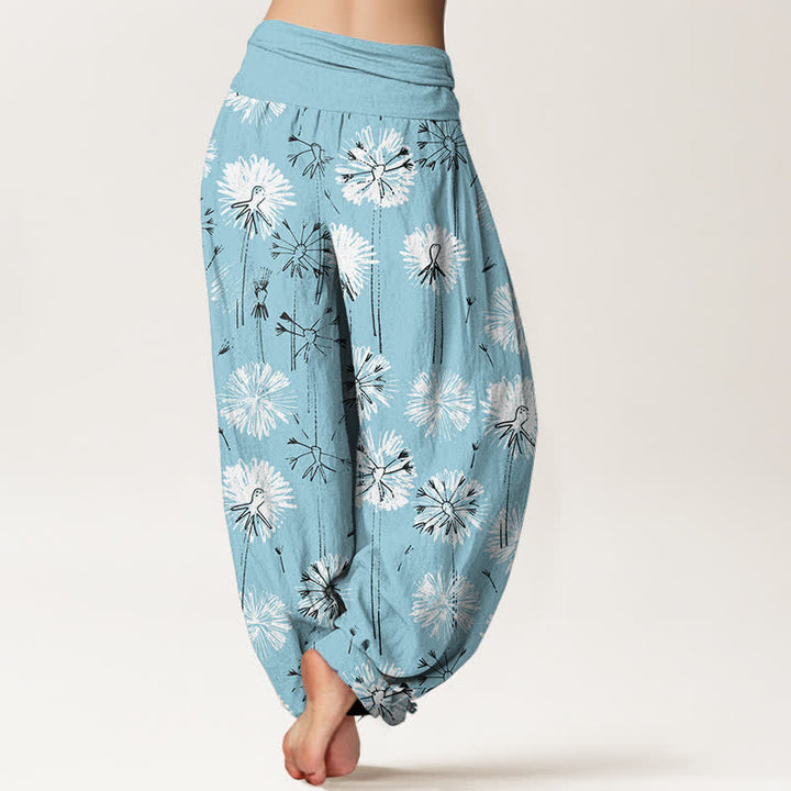 Buddha Stones Pure Cotton Dandelion Burst Pattern Women's Elastic Waist Harem Pants - image 1