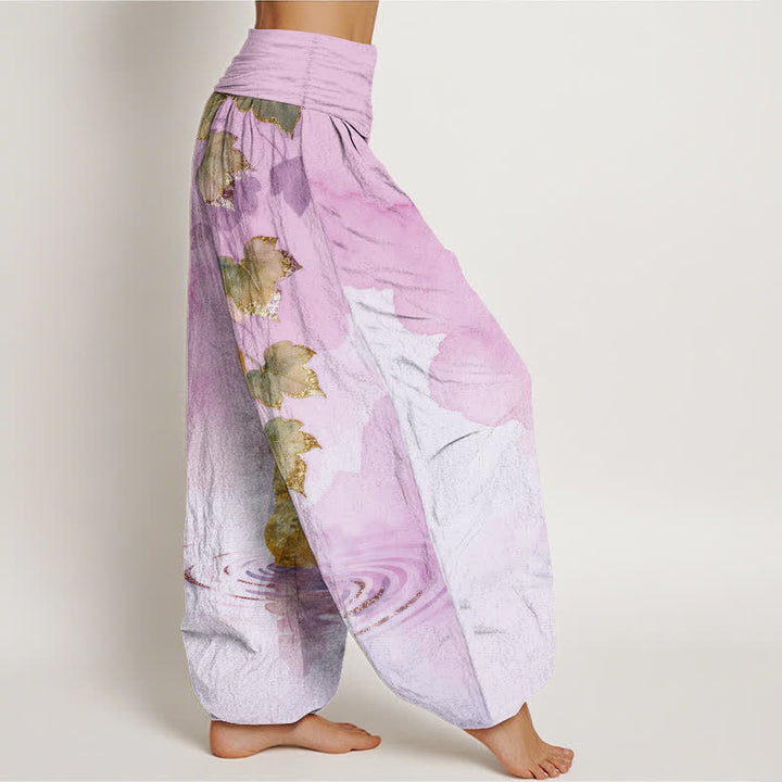 Buddha Stones Cotton Golden Gourd Leaf Pattern Women's Elastic Waist Harem Pants - image 10