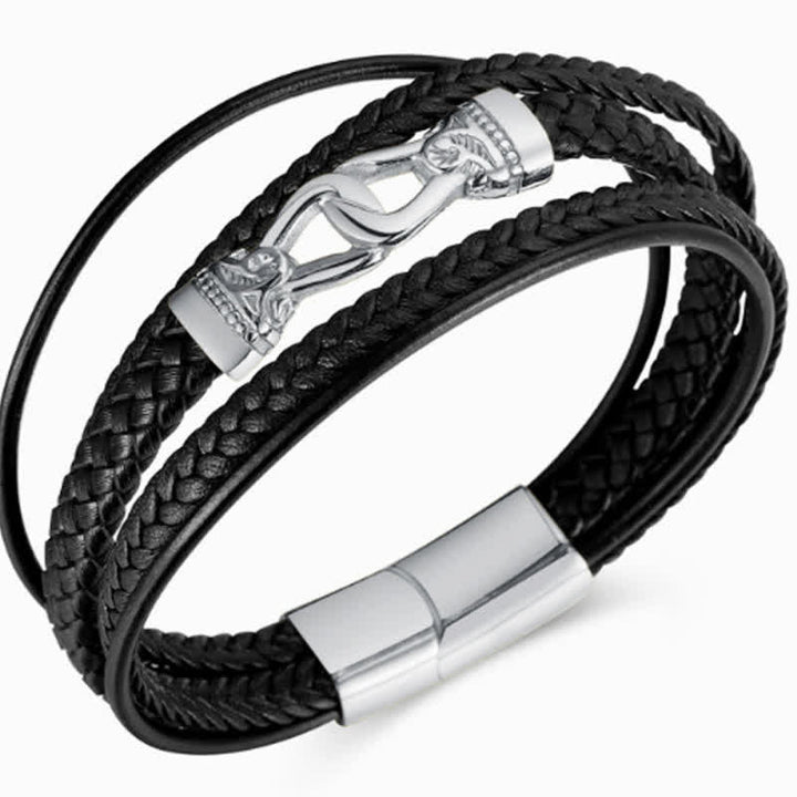 Buddha Stones Black Leather Braided Titanium Steel Durability Double Wrap Bracelet - image 7