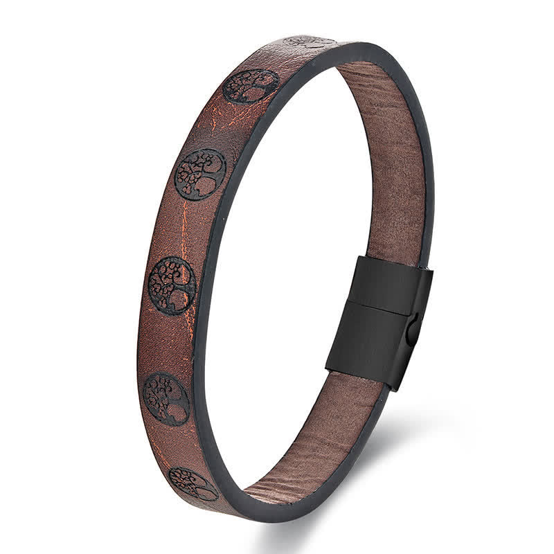 Buddha Stones Braided Leather Titanium Steel Tree Of Life Connection Wrap Bracelet - image 3