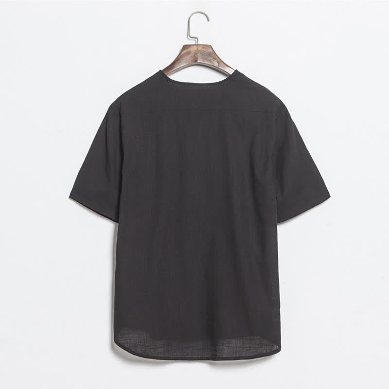 Buddha Stones Summer Casual Tang Style Frog Button Solid Men's Short Sleeve Shirts - image 8
