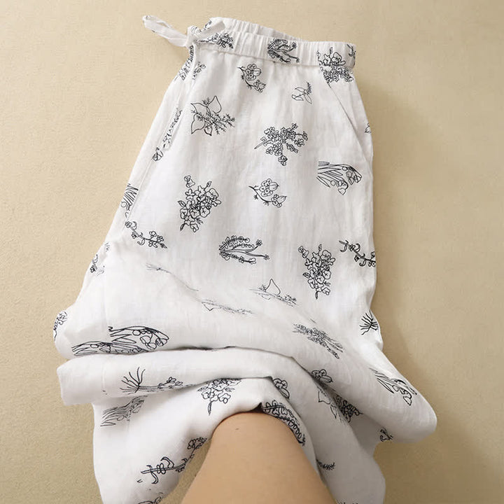Buddha Stones Summer Casual Vintage Drawstring Floral Ankle Pants Women's Wide Leg Pants With Pocket - image 17