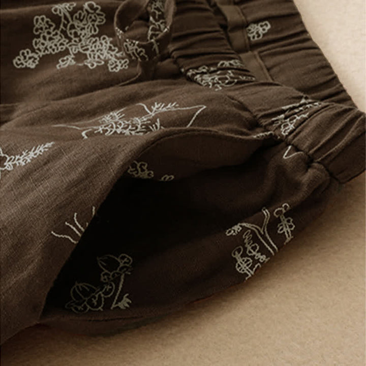 Buddha Stones Summer Casual Vintage Drawstring Floral Ankle Pants Women's Wide Leg Pants With Pocket - image 5