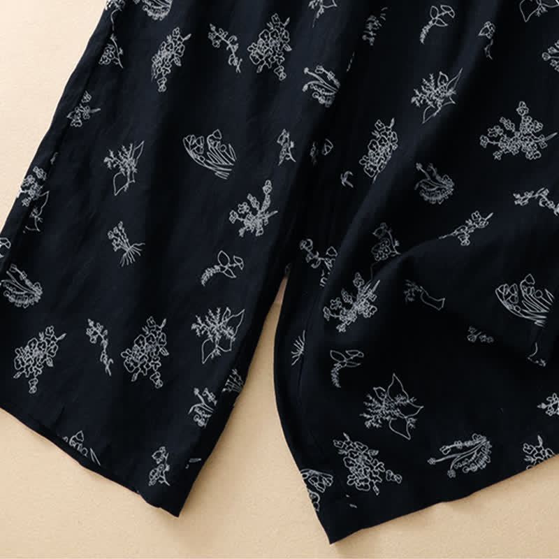 Buddha Stones Summer Casual Vintage Drawstring Floral Ankle Pants Women's Wide Leg Pants With Pocket - image 13